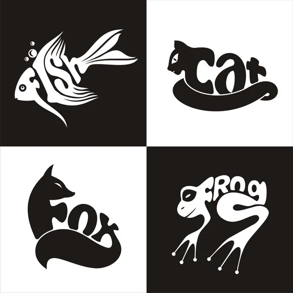 Животные логотип лягушка, рыба, кошка, лиса — стоковый вектор