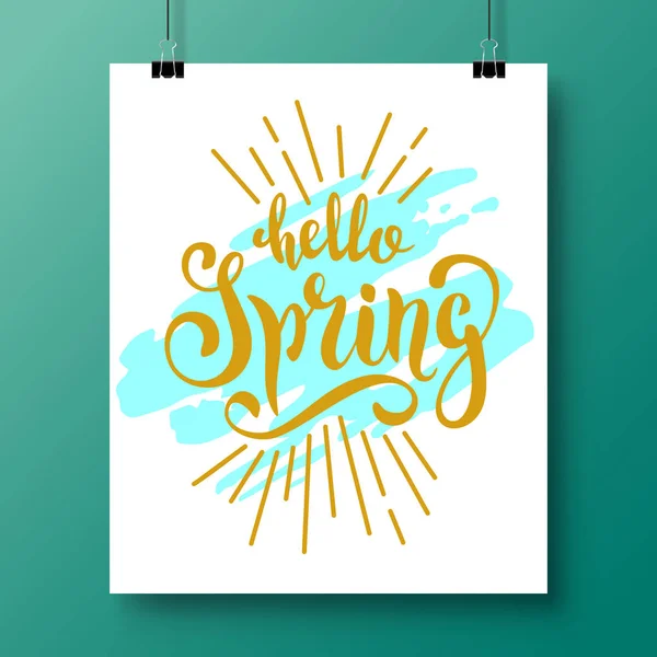 Plakat mit einem handgeschriebenen Satz-Hallo Frühling _ 5 — Stockvektor
