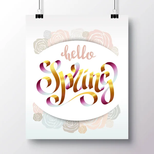 Póster con una frase manuscrita-hola Spring _ 1 — Vector de stock