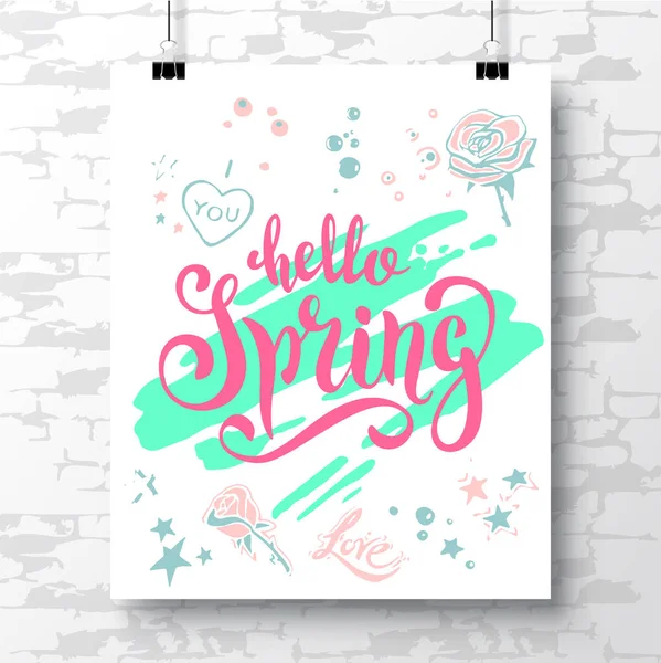 Póster con una frase manuscrita-hola Spring _ 2 — Vector de stock