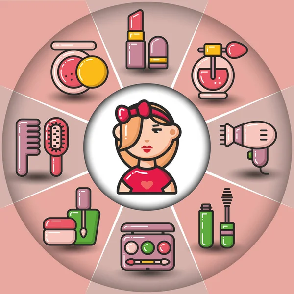 美容化粧品アイコンと女の Infographic_set — ストックベクタ