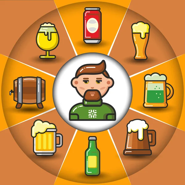 ビール アイコンと男の Infographic_set — ストックベクタ