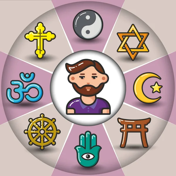 Infographic _ set de ícones religiosos e homem —  Vetores de Stock