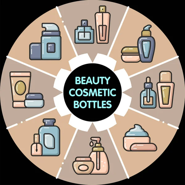 _ Set infografico di bottiglie cosmetiche di bellezza — Vettoriale Stock