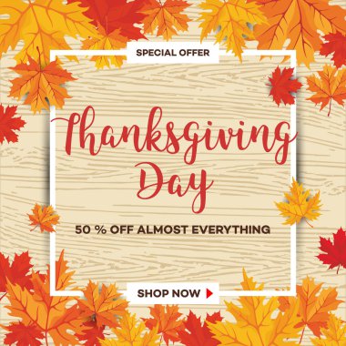 Şablon için şükran günü satış indirim afiş ile sonbahar yaprakları