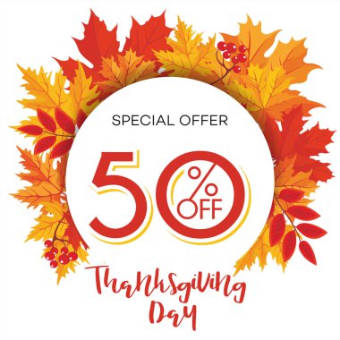 Şablon için şükran günü satış indirim afiş ile sonbahar yaprakları