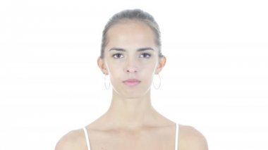 Şok, beyaz arka plan üzerinde kadın