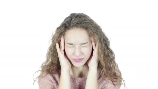 頭痛、欲求不満、緊張、落ち込んで若い女性 — ストック動画