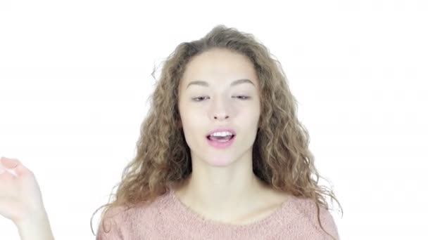 Frau macht Online-Videochat, weißer Hintergrund — Stockvideo