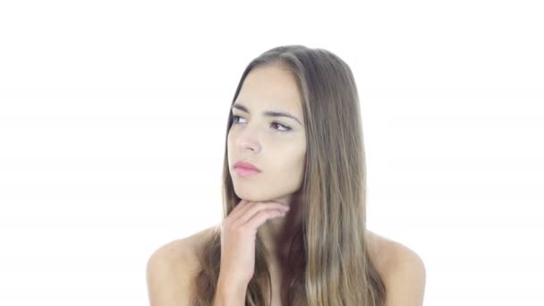 Thinking, Portrait of Pensive Woman, Planning, White Background — Stock Video