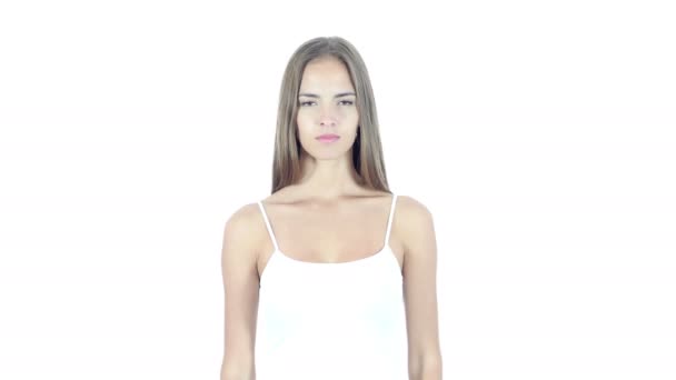 Stopp, ablehnende Geste, von Frau, weißer Hintergrund — Stockvideo