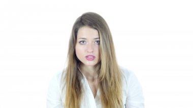 Kaybı, başarısızlık, stres, beyaz arka plana tepki kadın