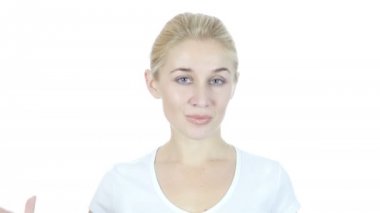 Merhaba, Merhaba, kadın el sallayarak, hoş geldiniz, beyaz arka plan