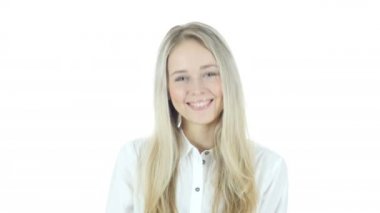 Skype, pozitif kadın Online Video sohbet, beyaz arka plan