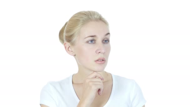 Denken, nadenkend vrouw, Planning, witte achtergrond — Stockvideo