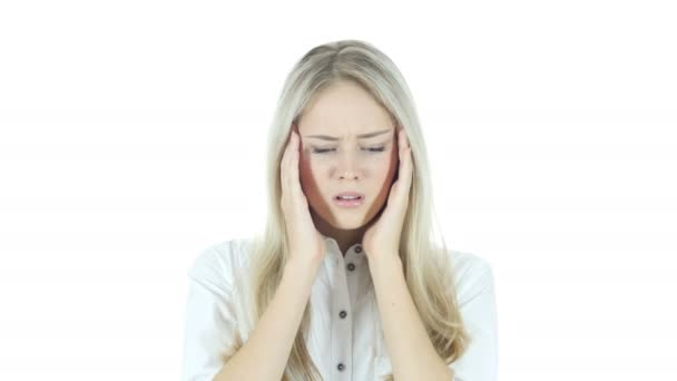 Huvudvärk, Frustration, spänd ung kvinna — Stockvideo