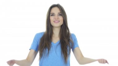 Kutluyor başarı, tezahürat ve heyecanlı, kadın beyaz arka plan