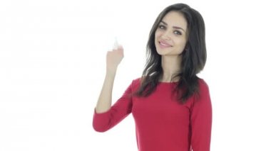 Merhaba, Merhaba, kadın el sallayarak, hoş geldiniz, beyaz arka plan