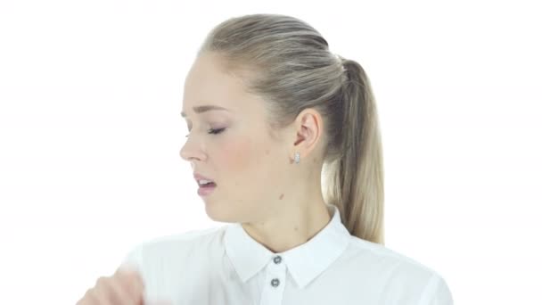 Coughing Sick Business Woman, Cough, White Background — Stock Video