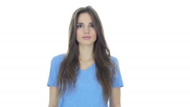 Amazed by Surprise, Excited Brunette Woman, White Background — Stock Video