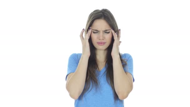 Dor de cabeça, Frustração, Tenso Mulher Morena Bonita — Vídeo de Stock