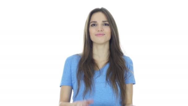 Nő taps, fehér háttér — Stock videók
