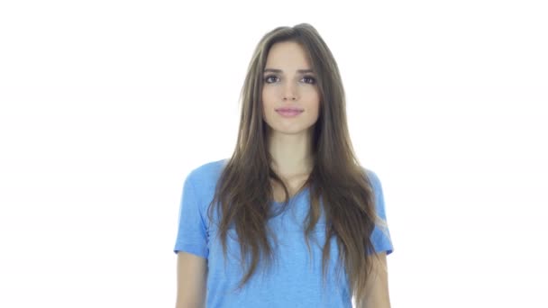 Kalla mig gest av kvinna, hjälplinje, vit bakgrund — Stockvideo