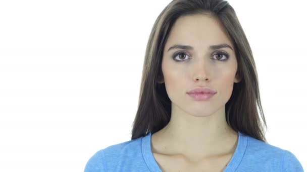 Portrait Of  Beautiful Brunette Woman, White Background — Stock Video