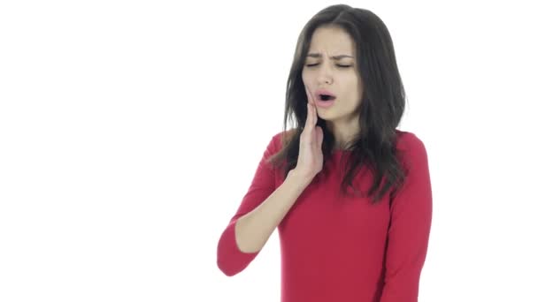 Toothache , Woman Suffering from Pain In Teeth , White Background — Stock Video