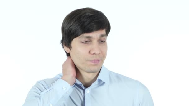 Empresario cansado con dolor de cuello — Vídeos de Stock