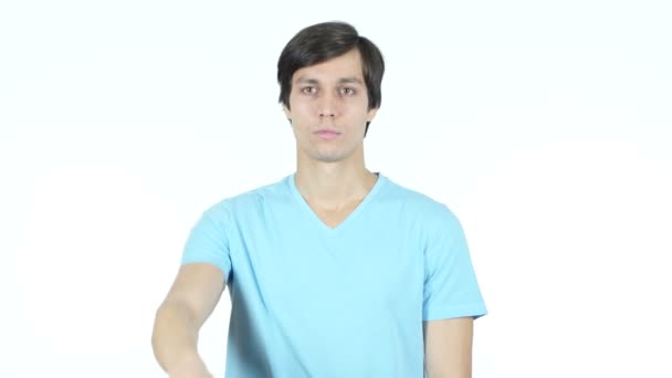 Join Us, Inviting Gesture by Young Casual Man, White Background — Stock Video