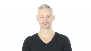 Orta yaşlı adam, online görüntülü sohbet Web Cam görünümü, beyaz arka plan