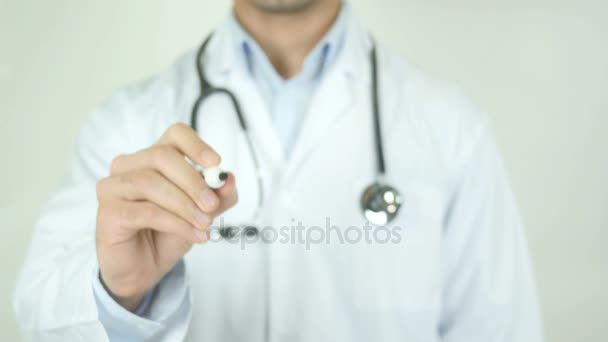 Контрацепция, запись врача на прозрачном экране — стоковое видео