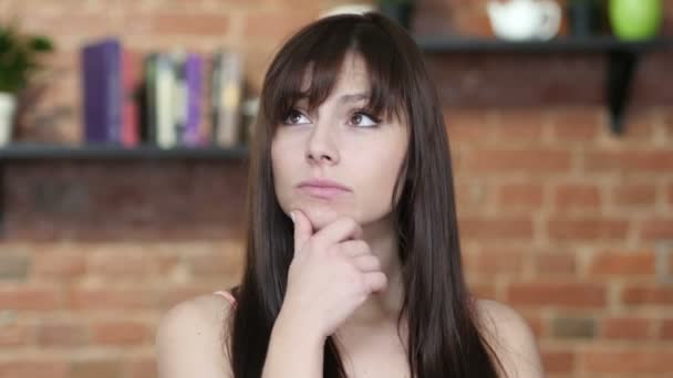 Thinking, Portrait of Beautiful Brunette Woman, Indoor — Stock Video