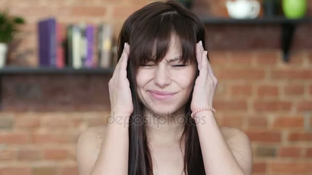 Headache, Frustration, Tense Beautiful Woman Portrait — Stock Video