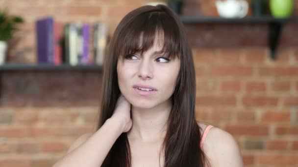Tired Beautiful Woman Portrait, Neck pain, Indoor — Stock Footage Tired Beautiful Woman Portrait, Neck pain, Indoor Royalty Free Stock Footage