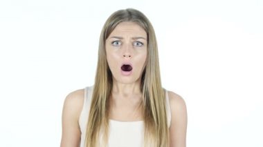 Kadın şok,, beyaz arka plan