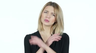 Dur, reddetme jest, genç kadın, beyaz arka plan