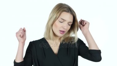 Kaybı, başarısızlık, beyaz arka plan tepki genç kadın