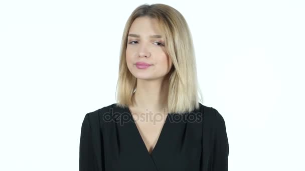 No by waving Head, Young Girl On White Background — стоковое видео