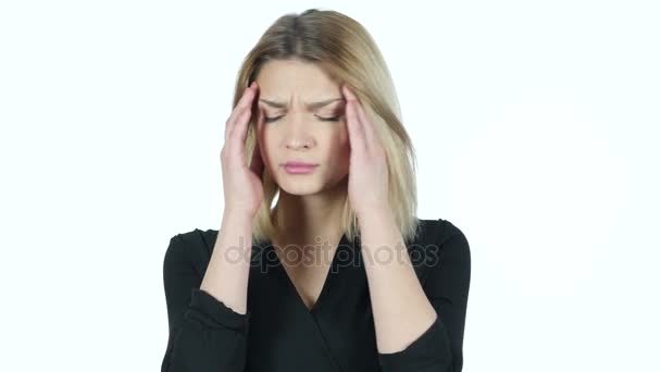 Dolor de cabeza, frustración, tensión, mujer deprimida — Vídeo de stock