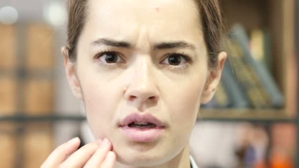 Close Up of Woman with Toothache, Interior — Vídeo de Stock