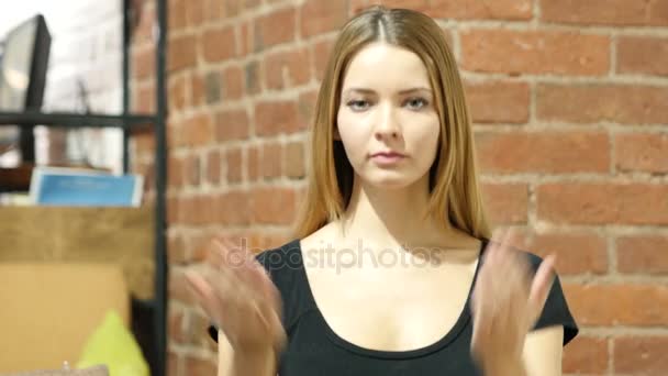 Inviting, Invitation Gesture by Woman, Indoor — Stock Video