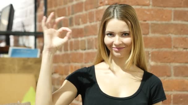 Woman Showing Ok Sign, Indoor — Stock Video