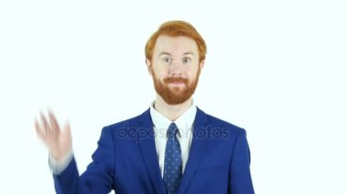 Merhaba jest kırmızı saç sakal işadamı, el sallayarak tarafından