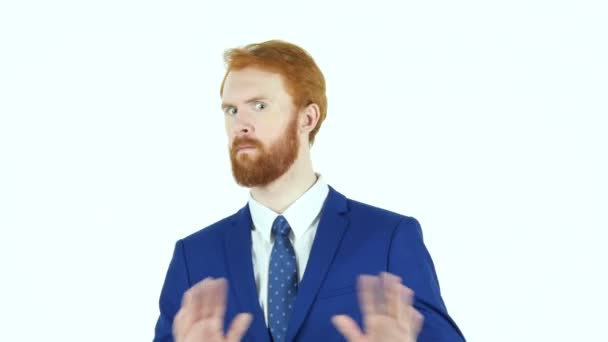 Rejecting, Disliking Gesture by Red Hair Beard Businessman, Isolated — Stock Video