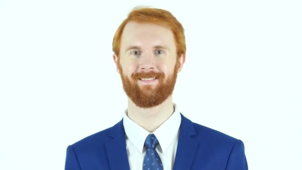 Smiling Satisfied Red Hair Beard Businessman — Stock Video