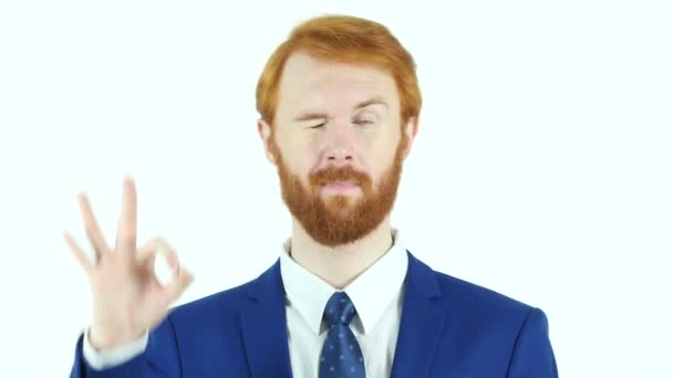 Okay Sign by Red Hair Beard Businessman — Stock Video