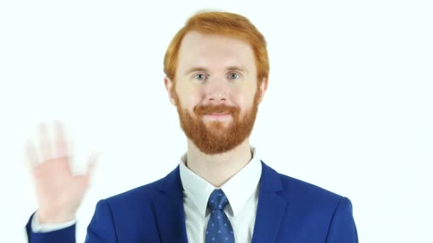 Hallo-Geste von Geschäftsmann mit rotem Bart — Stockvideo