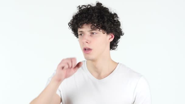 Cough, Sick Young Man with Curly Hairs Coughing — Stock Video